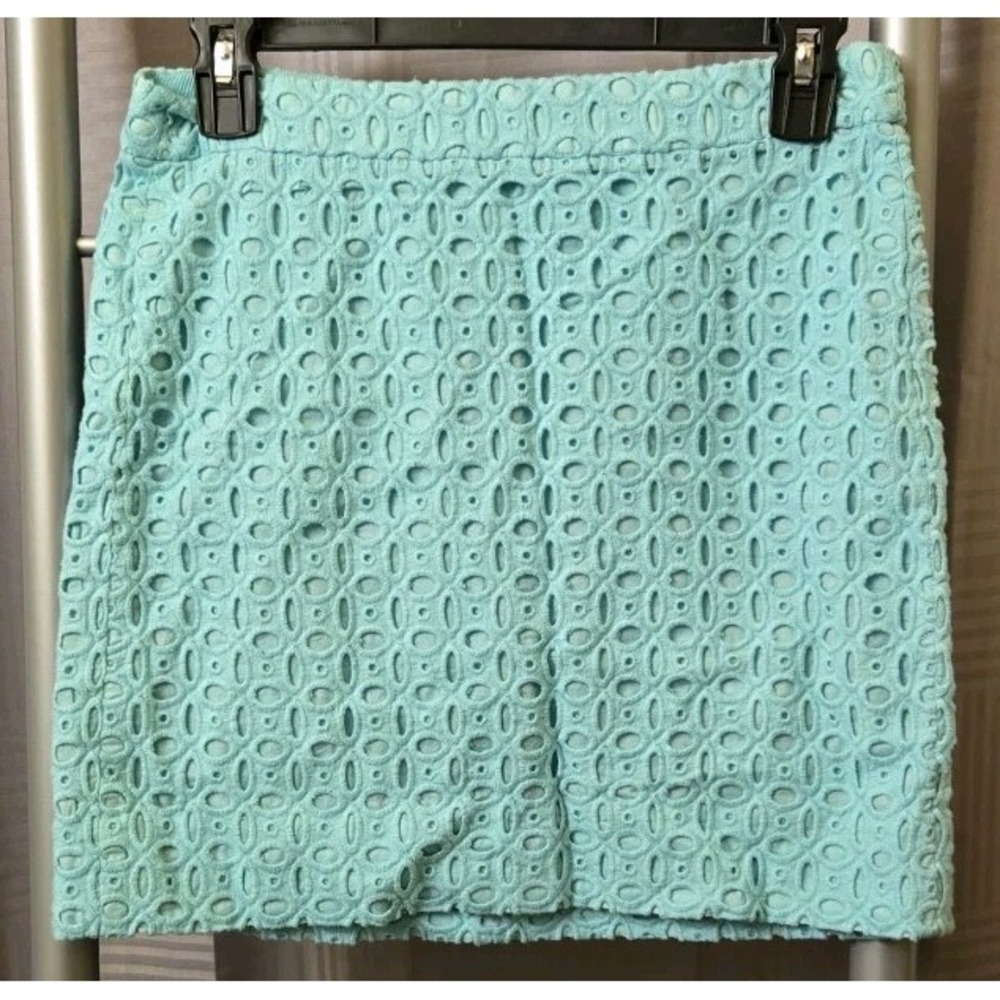 J.Crew Aqua Eyelet Mini Skirt Size 0 Lined Cotton Summer Casual